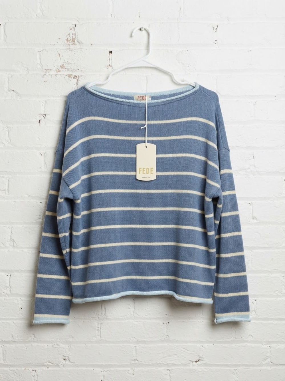 FEDE Made In Italy NWT Blue & White Striped 100% Cotton Knit Sweater OS